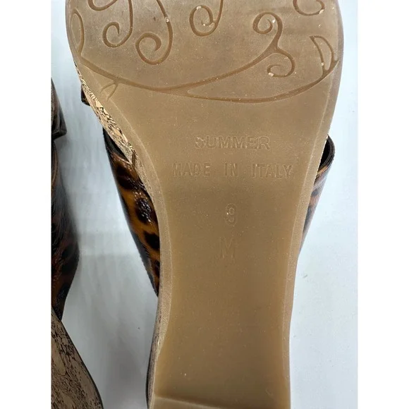 Brighton Summer Leopard Print Wedge Sandals Women's Size 9M Italy Silver - Picture 10 of 12
